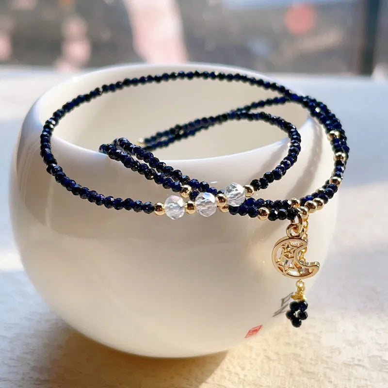 Blue gold sand stone three-ring multi-layer bracelet for women with manual craftsmanship