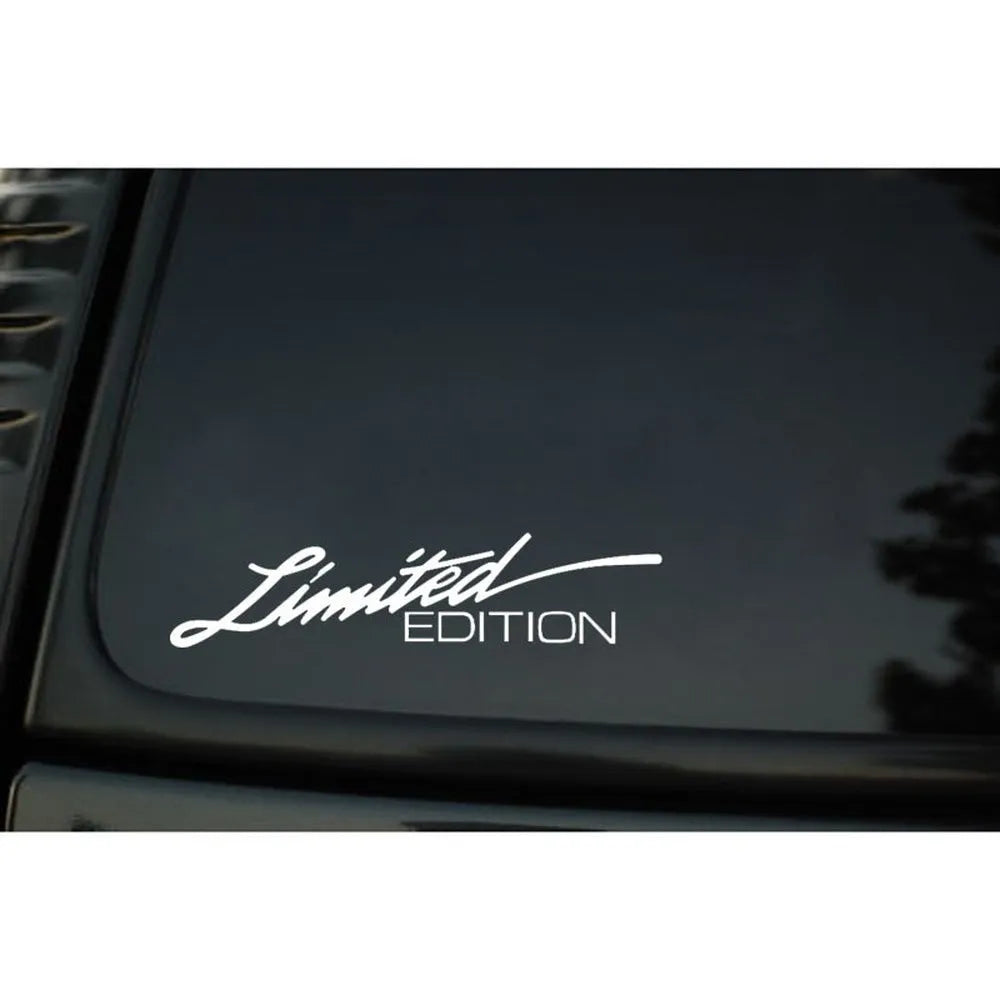 British style reflective plastic bumper sticker, 16cm long, shown in black, white and colourful options.