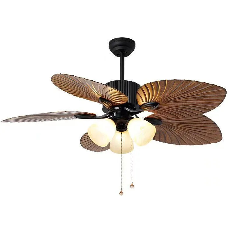 52-inch retro ceiling fan light with integrated lamps and wooden blades