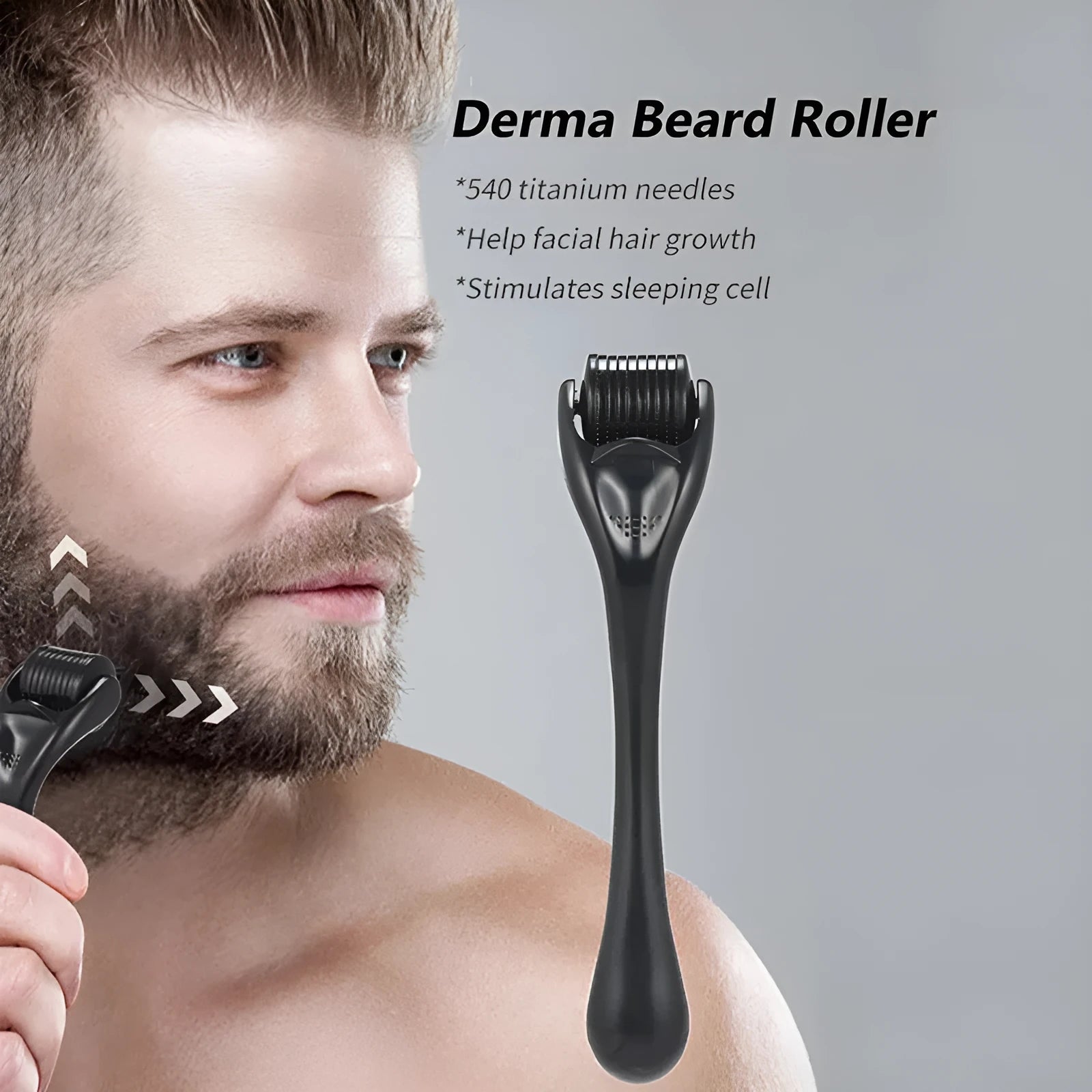 Black and purple derma rollers with 540 titanium microneedles in sizes from 0.2mm to 1.0mm