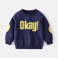 Boys casual cotton sweatshirt with English letter print, round neck, long sleeves, in navy blue, size 110cm