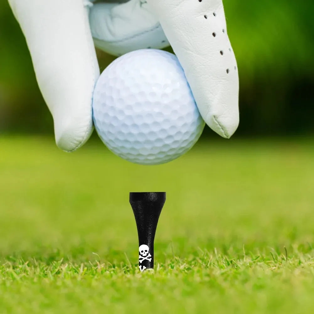 Black skull print bamboo golf dowel pins in 70mm and 83mm lengths