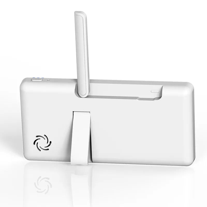 White HD wireless baby monitor with 5-inch screen and separate camera on a nursery shelf.