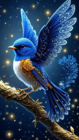 Blue Bird diamond painting kit on 60x100cm canvas with internal framework.