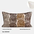 Abstract coil pattern pillow cover in cream and coffee colours showing square and rectangular dimensions