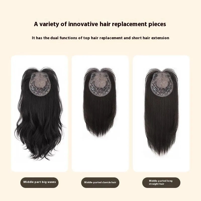 Ladies black 65cm big wave high temperature fiber wig set for crown volume increase