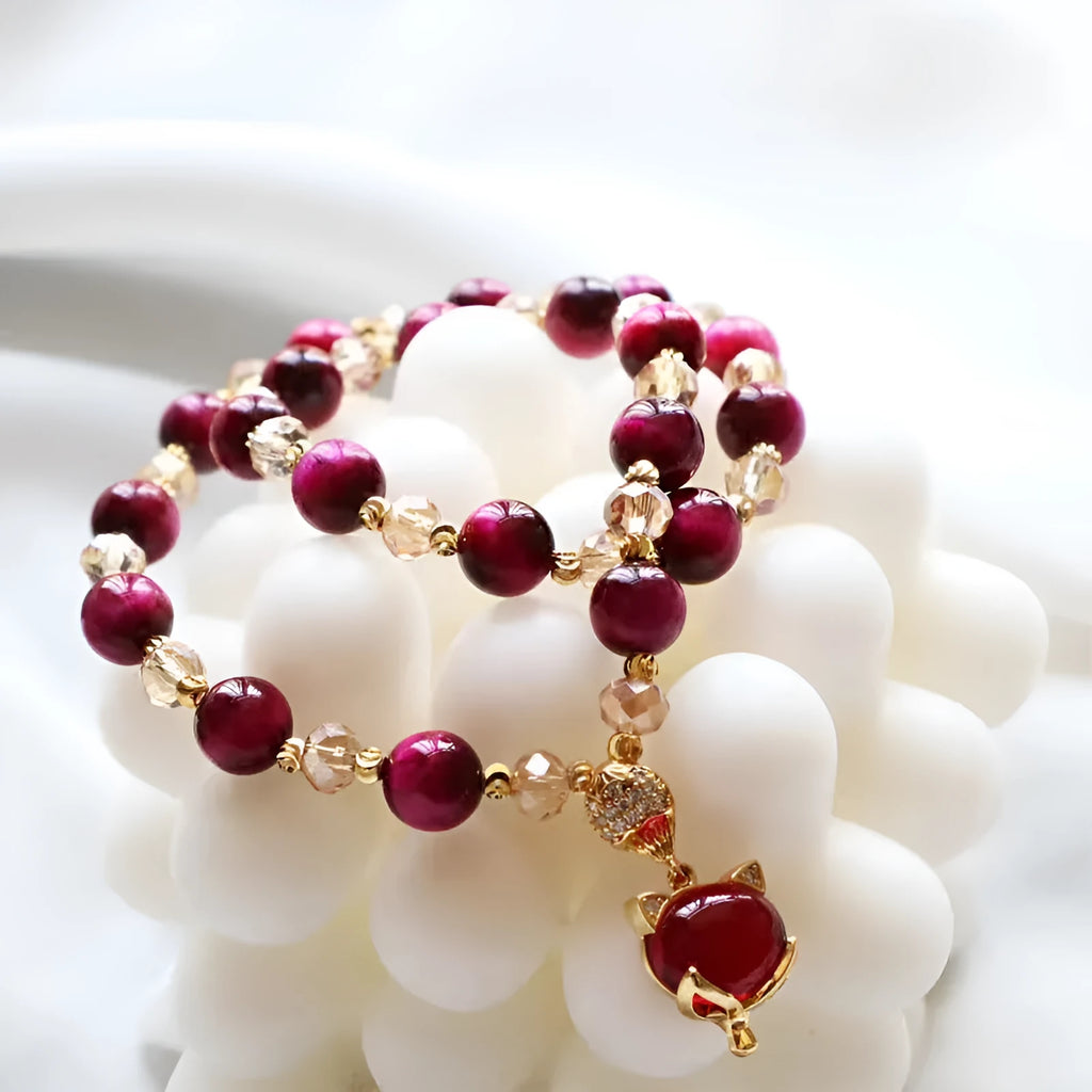 Handmade tigereye crystal bracelet with natural vanves stone beads in single and double chain designs