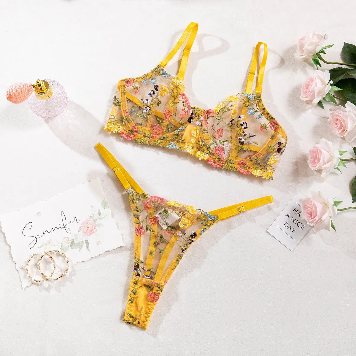 Women's floral polyester bikini underwear set in five colour options