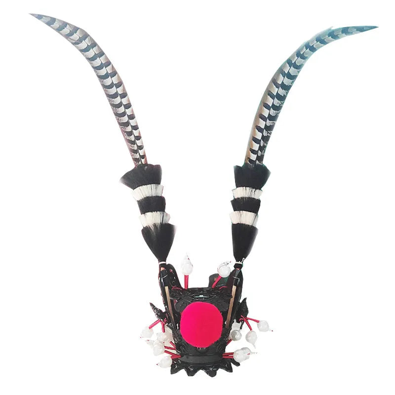 Zijin crown feather motorcycle helmet decoration with black crown and long feathered ornaments for bike helmet customisation
