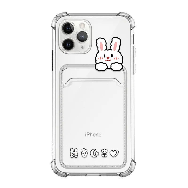 Transparent cartoon iPhone case with card holder slot for iPhone 13 and other models