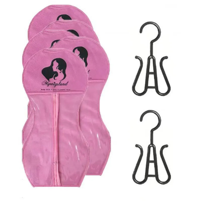 Non-woven zipper dustproof bag 29cm x 60cm for wig storage with hook, black colour