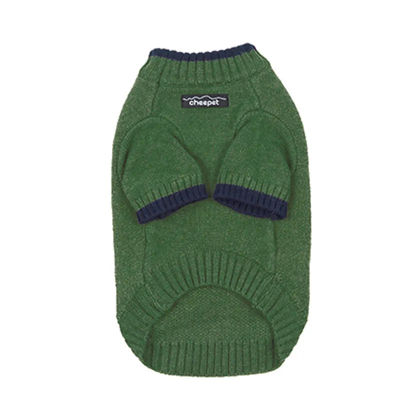 British-style wool pet sweater for dogs with contrasting leg panels in Crown Blue.
