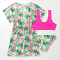 Girls' floral print two-piece swimsuit set with matching briefs for swimming