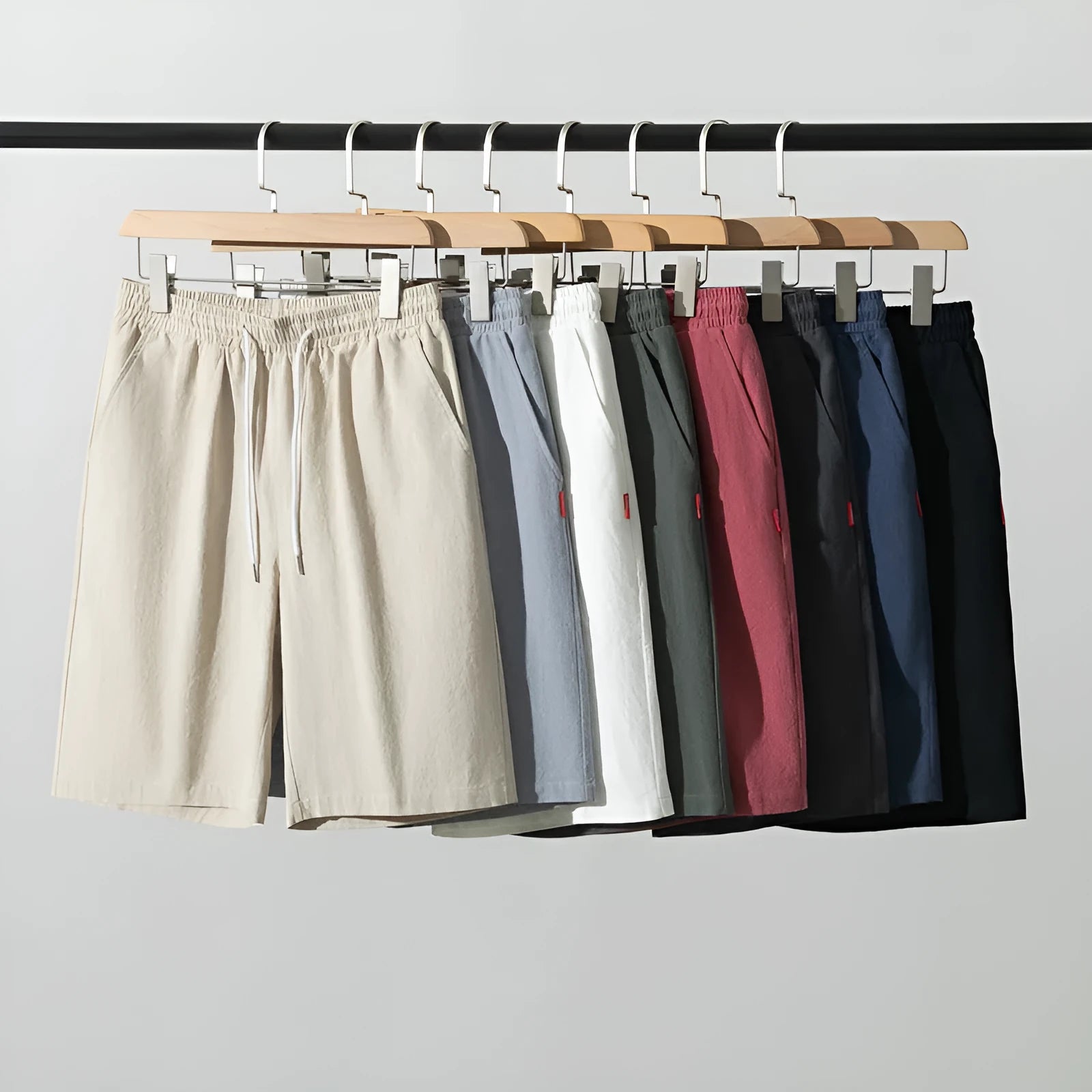 Cotton-linen cropped pants in solid colour with drawstring waist and mid-calf length