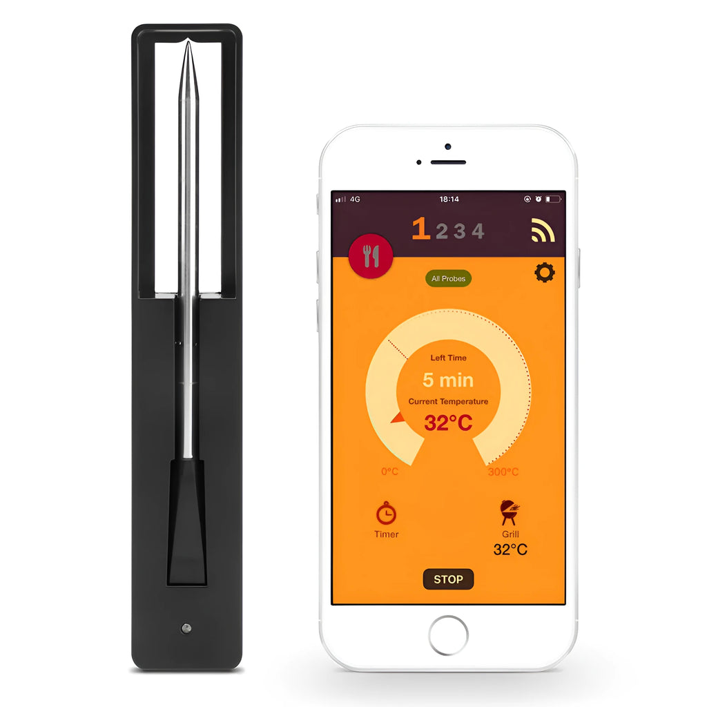 Black digital kitchen food barbecue oven thermometer with USB power cable