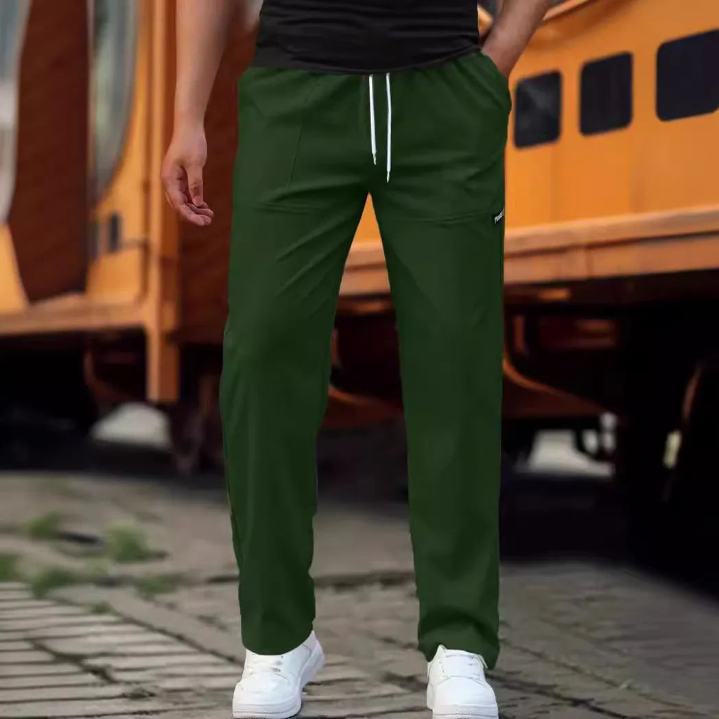 Men's light grey polyester trousers for spring and autumn casual wear