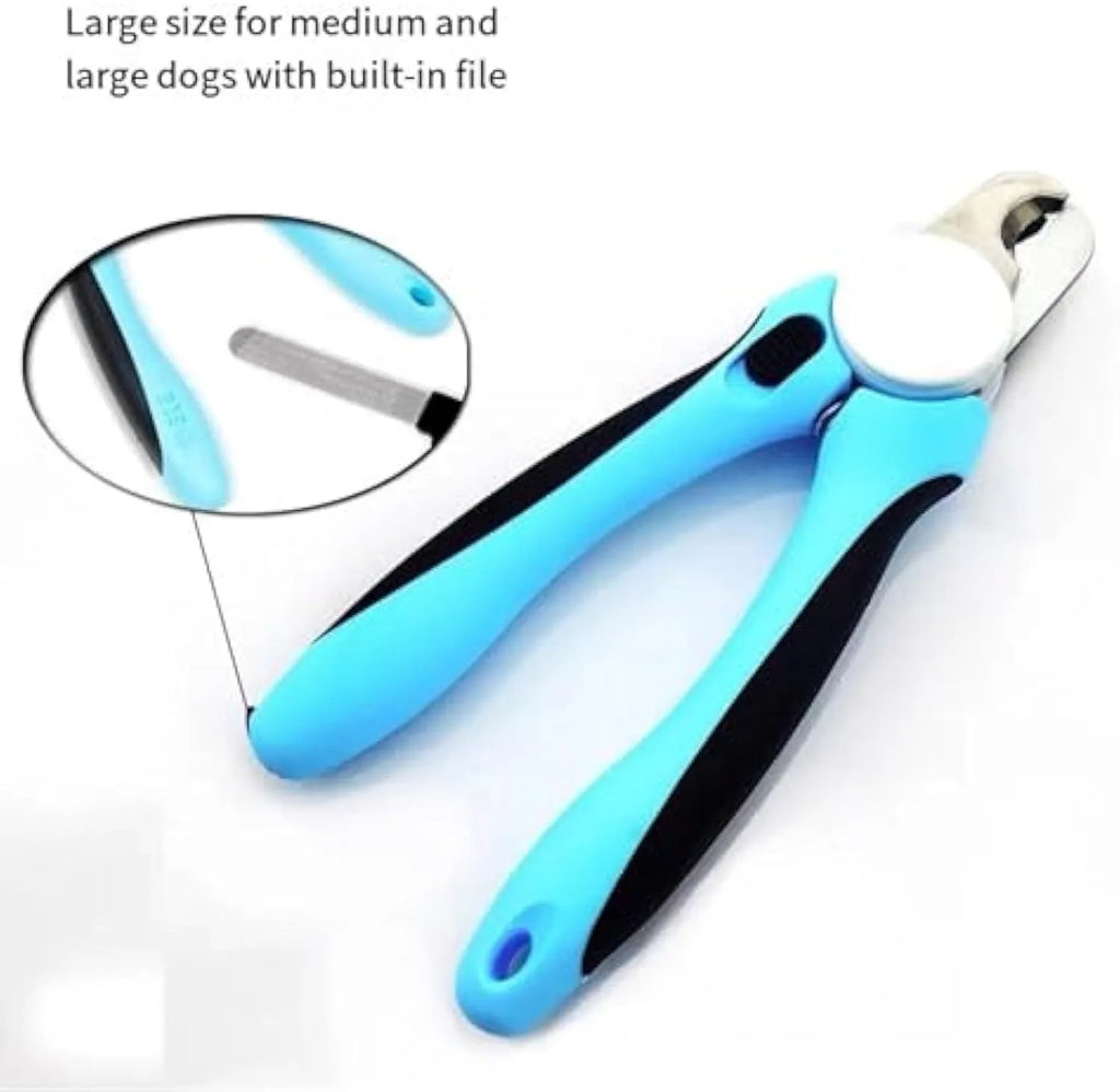 Blue heavy duty dog nail clippers with safety guard for large breeds and thick nails.
