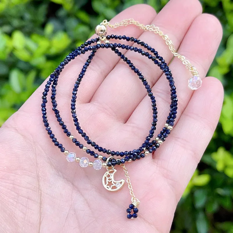Blue gold sand stone three-ring multi-layer bracelet for women with manual craftsmanship