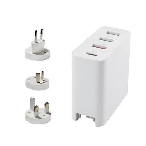 Black 48W four-port USB-C charger with UK plug for multiple device charging