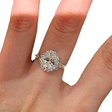 Silver adjustable opening geometric ellipse bridal bouquet ring with diamond treatment