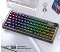 Attack Shark K75RGB transparent wireless mechanical keyboard with RGB lighting on a desk.