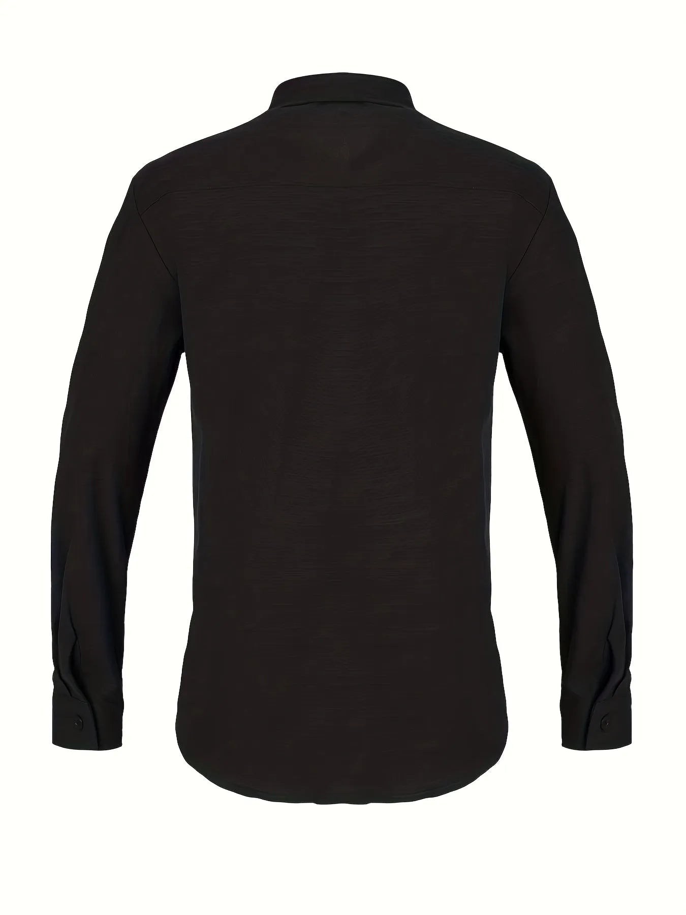 Linen casual men's shirt black long-sleeved lapel collar loose fit