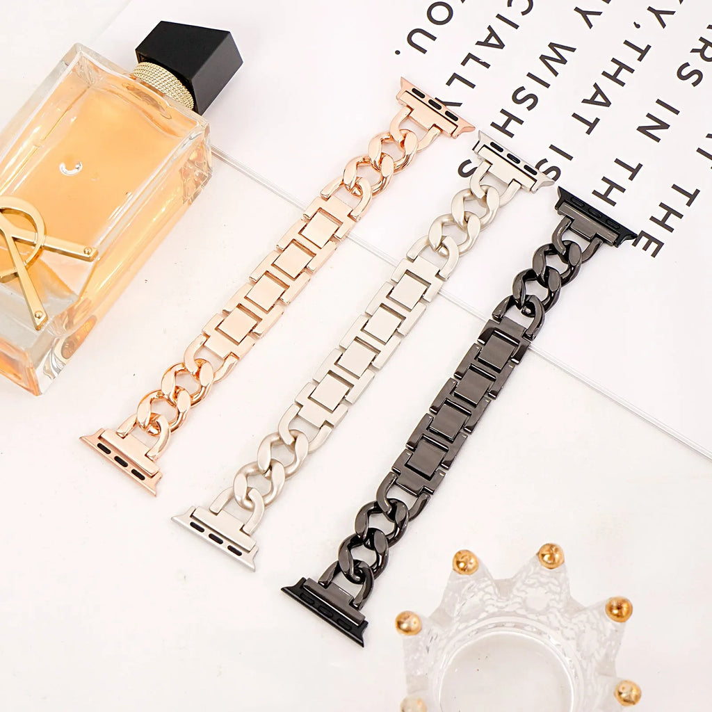 Denim chain metal Apple watch strap in silver black gold rose gold starlight colours