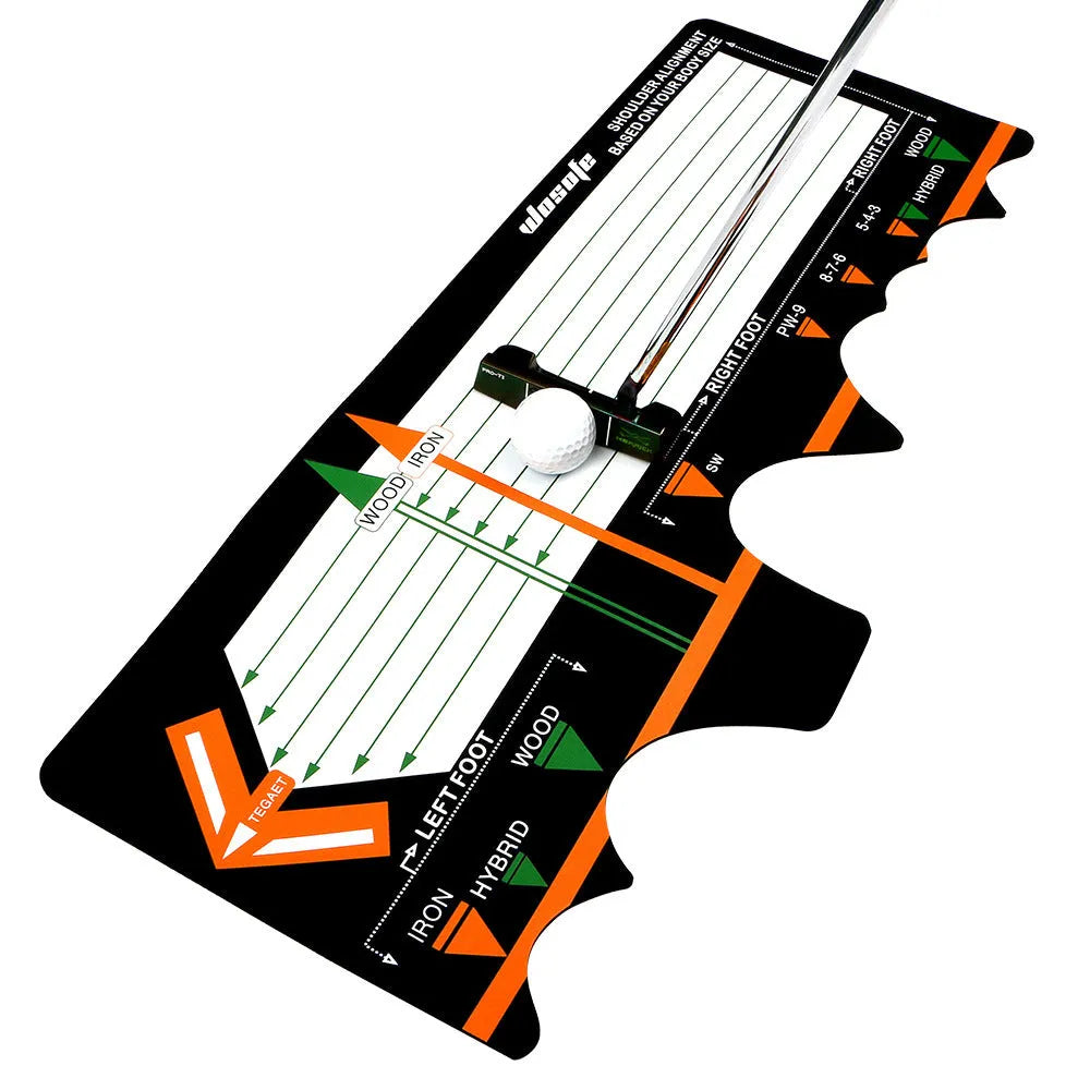 Black neoprene golf swing posture training pad on a green surface