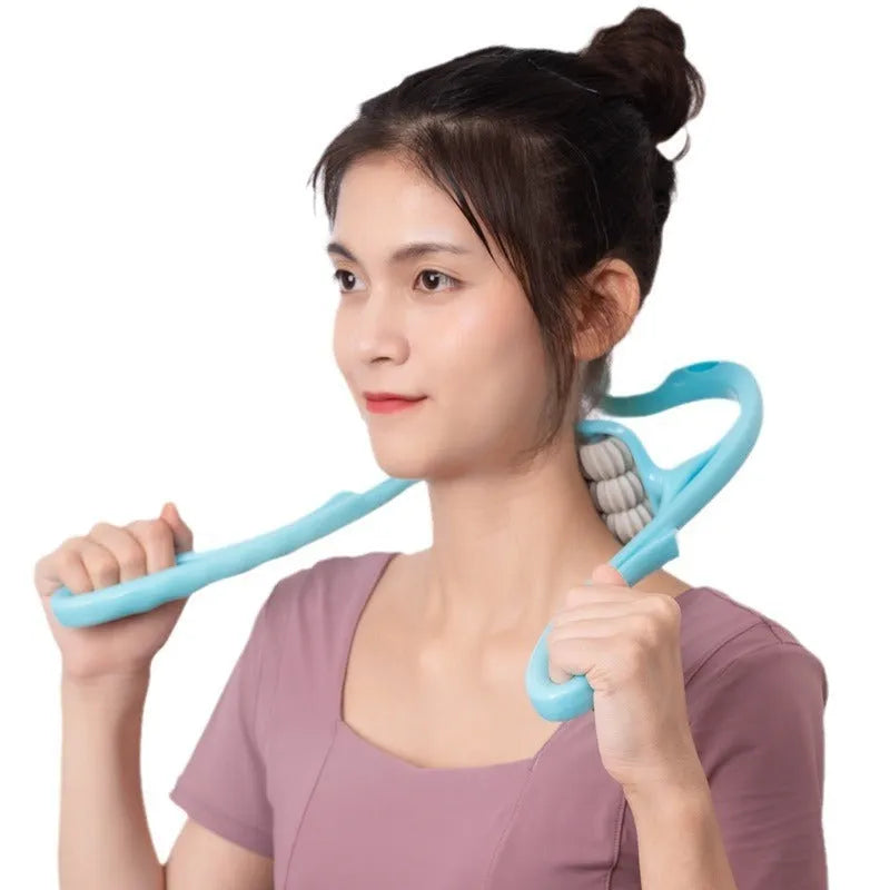 Blue plastic six-wheel handheld massager for neck and shoulders