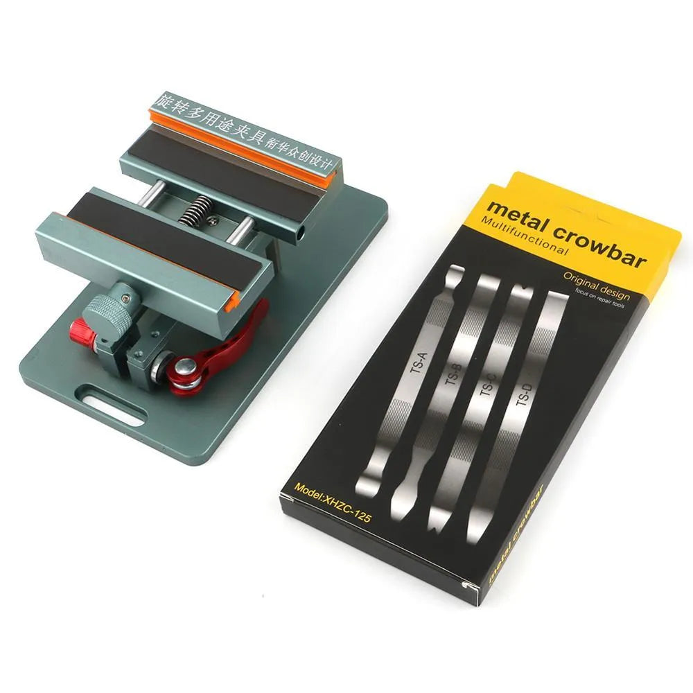 Mobile phone repair fixture with adjustable clamps and silicone pads for glass rear cover replacement