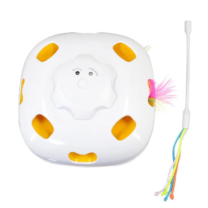 Plastic self-hi relief cat toy with automatic bouncing mechanism