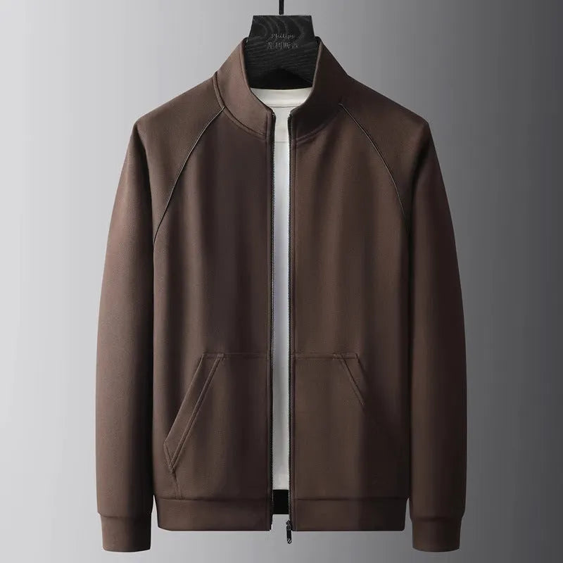 Men's slim fit sports suit with stand collar jacket and matching trousers in vinylon fabric