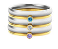 Geometric titanium steel ring with December birthstone colour and engraved superimposed design.