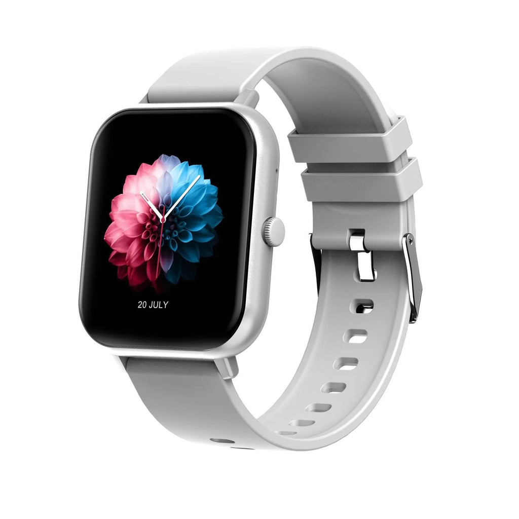 One-Click Link AI Voice Bluetooth smart watch showing heart rate display on a TFT touch screen.