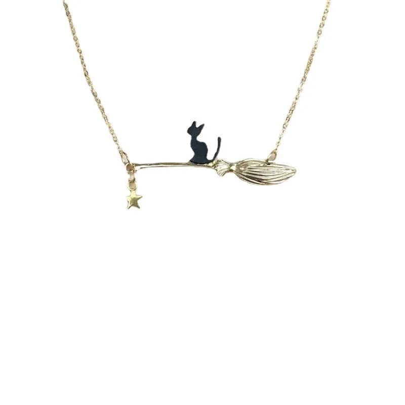 Black cat alloy pendant necklace with zodiac totem design for Halloween jewellery