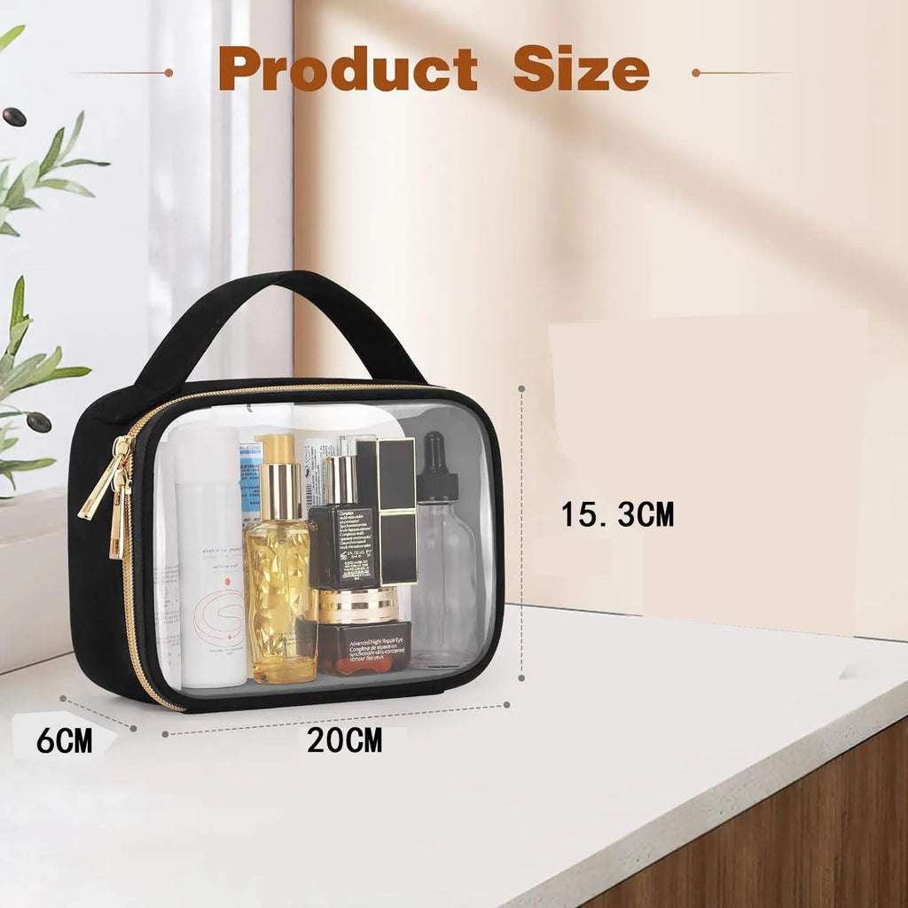 Transparent PVC lipstick storage wash bag with chain handle in multiple colour options