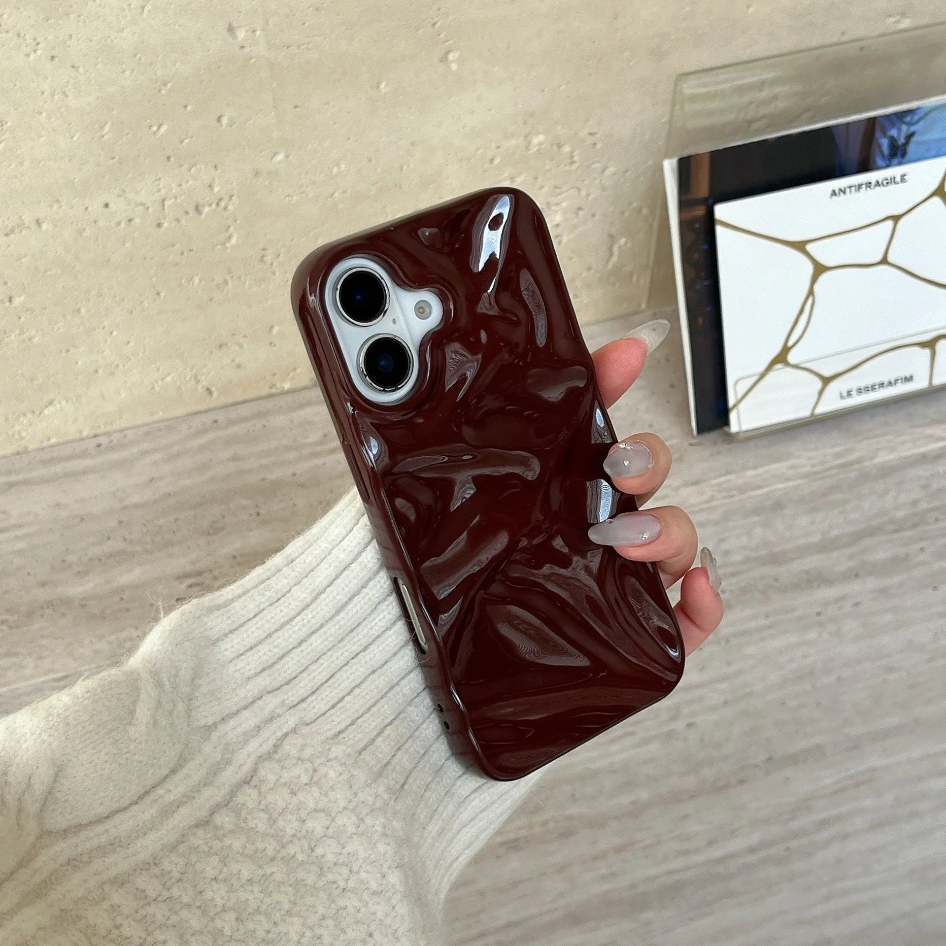Niche wine red irregular pleated three-dimensional TPU soft shell phone case for Apple iPhone models