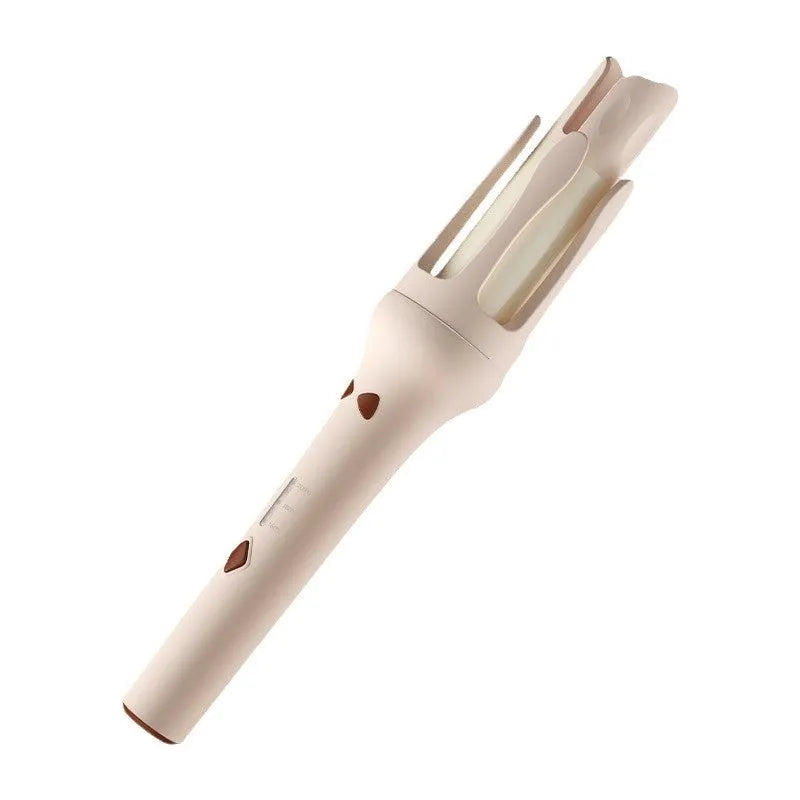 White automatic hair curler with 32mm barrel showing pink or purple colour accents and included power adapter