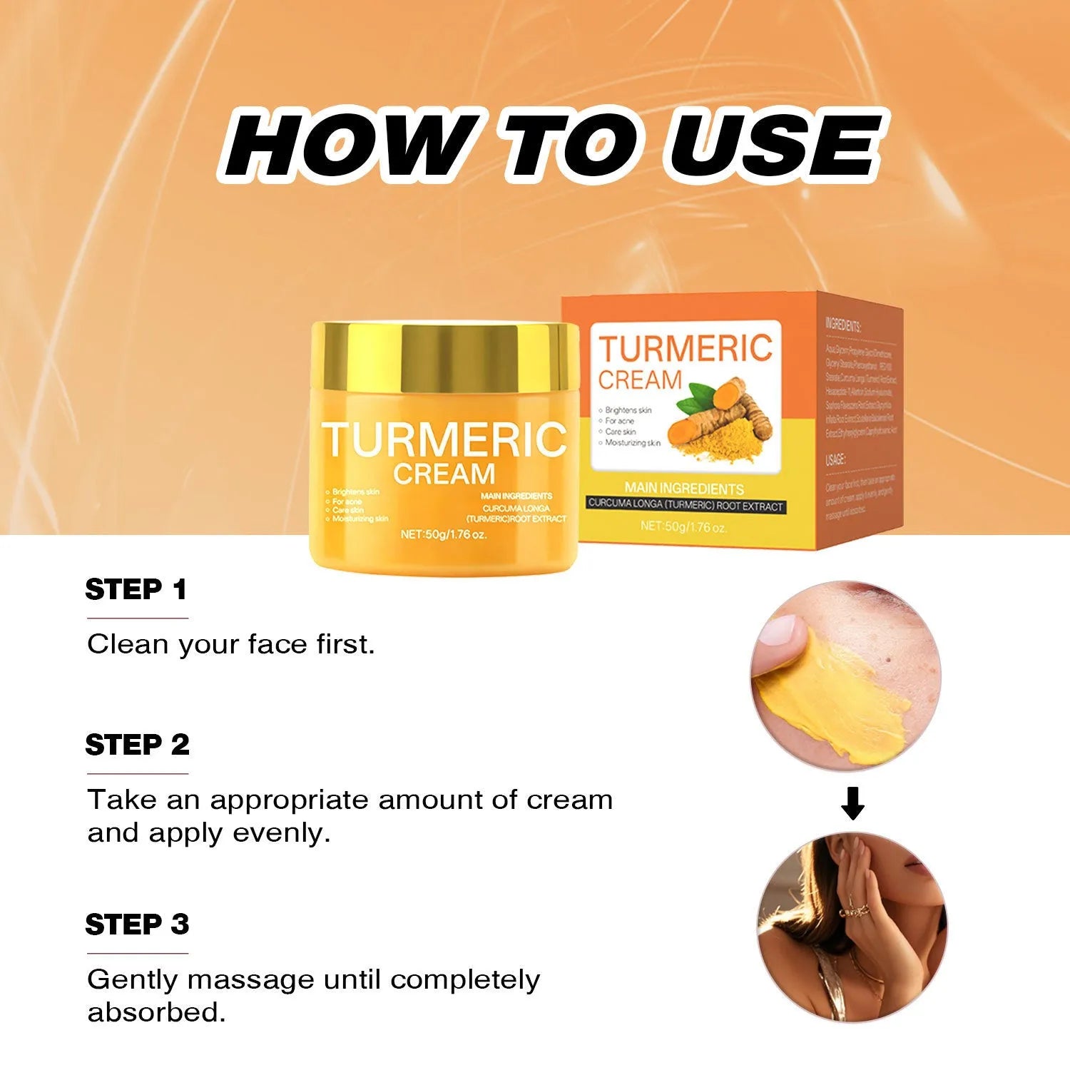 50g brightening moisturising cream jar with hydrating formula measuring 53mm × 48mm