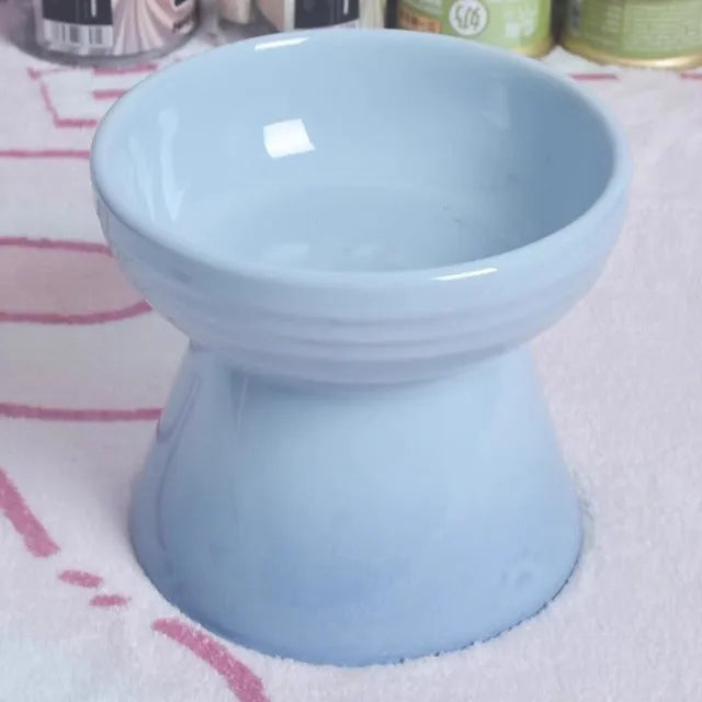 Black ceramic pet bowl with high foot neck protector design for anti-tumble feeding