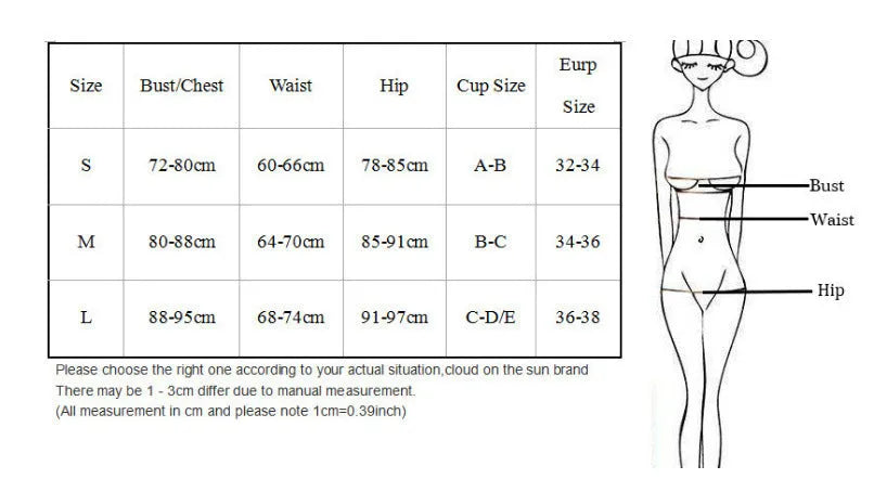 Black and white lace-up triangle bikini swimsuit for women on a size chart background
