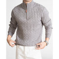Men's solid colour half-height zip twisted sweater in oatmeal, long sleeves, cotton blend