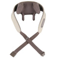 Milky white rechargeable shoulder and neck massager unit with USB charging cable.