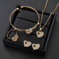 Gold electroplated love jewellery set with adjustable pendant, earrings, and hand decorations for women