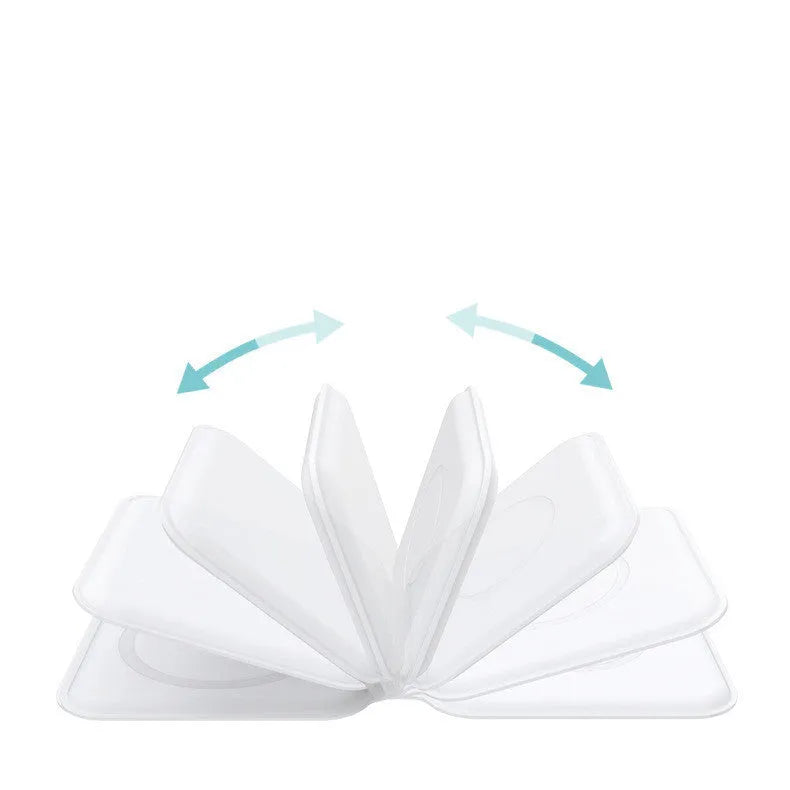 White foldable magnetic wireless charging dock showing dual charging pads for two phones