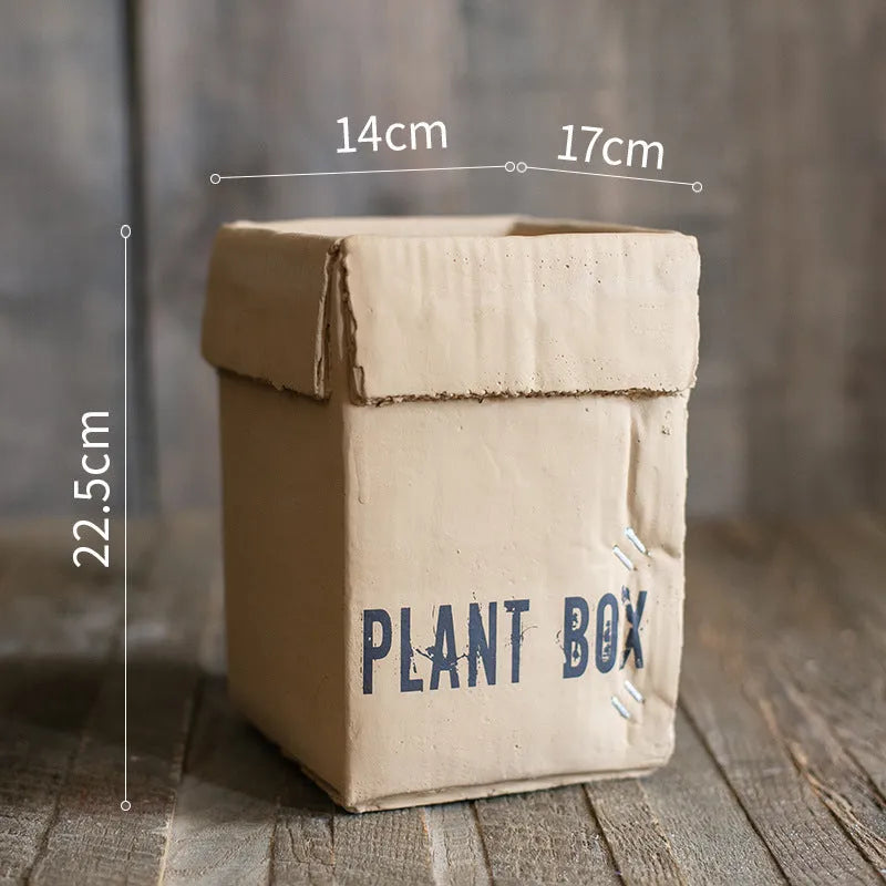 Cement flowerpot with pre-punched drainage hole in Nordic-style cement brown paper box design
