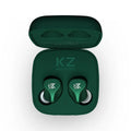 Black and Green Z1 true wireless Bluetooth in-ear headphones on a white background.