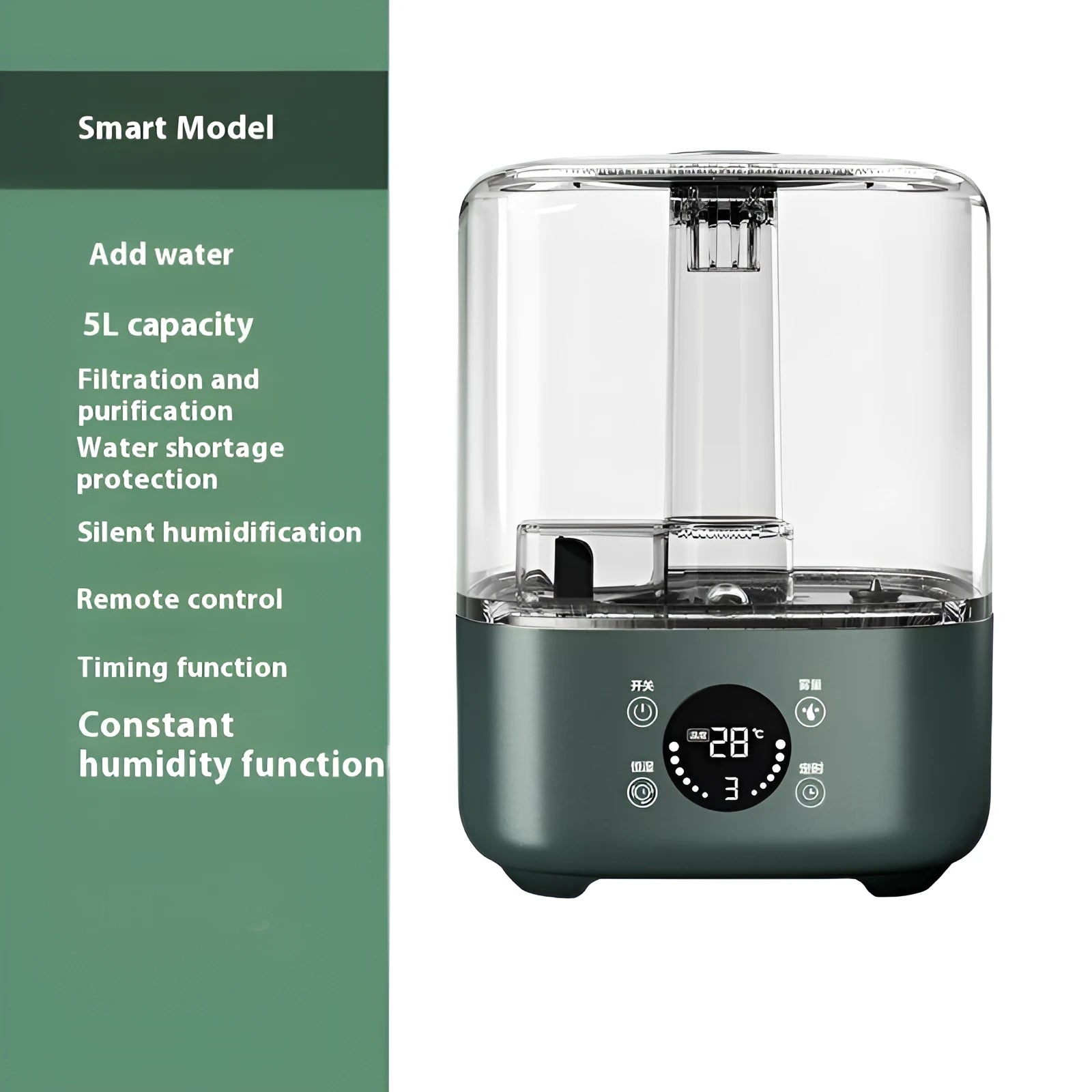 KC-112 green large capacity intelligent humidifier with touch screen and remote control on US plug