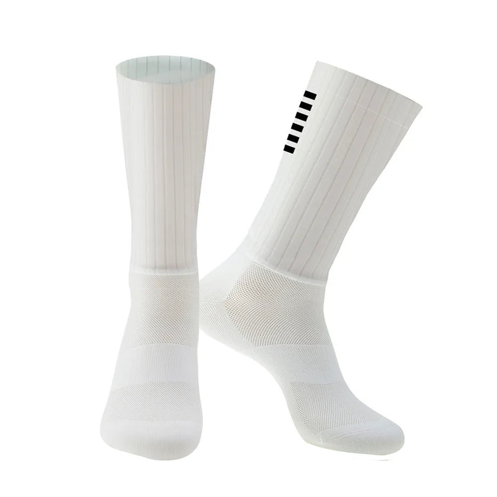 A pair of athletic socks for cycling and running in a chemical fibre blend, shown in one of six available colours.