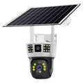 Three-screen binocular surveillance camera with solar panel for outdoor wireless security monitoring